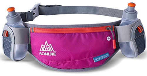 AONIJIE Männer Frauen Sport Trinkgürtel mit 2 Stücke Trinkflaschen Hüfttasche Geeignet für Einstellbarer und stabil Taille Pack (Rosa)
