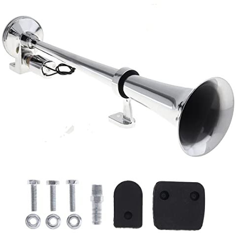 ePathChina 12V / 24V 150db Air Horn, 45cm 17 Inch Super Loud Chrome Zinc Single Trumpet Air Operated Horn for Truck/Boat/Train/Boats/Cars