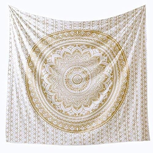 Popular Handicrafts Originale Wandbehang Golden Mandala Tapisserie Wandbehang Hippie Wandbehang Boho Tagesdecke mit metallischem Glanz extra groß (230 x 270 cm)
