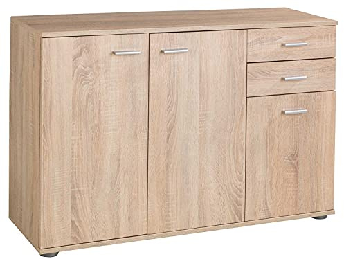 Home4You Kommode mit 3 Türen und 2 Schubladen - Eiche Sonoma - 106 cm breit - Sideboard Mehrzweckschrank