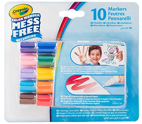 CRAYOLA - Color Wonder, kit 10 feutres Sans tache à encre transparente, couleurs classiques, pointe maxi, à partir de 3 ans