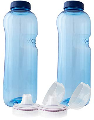 Greiner 2X 1 Liter Tritan-Trinkflaschen-Set,Kavodrink, BPA-frei, inkl. Silikondichtung und 2X Sportdeckel
