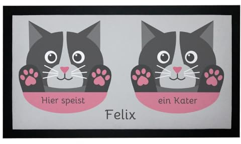 Napfunterlage für Katze oder Kater mit Name - grau