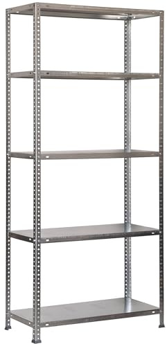 SimonRack Schwerlastregal, Lagerregal, 180x80x30 Metallregal, Kellerregal, Biegestelle 75 kg, 5 Fachböden, Galvanisiert - Advantage | 5 Höhen, Metallablage, Biegepunkt 75 kg, Korrosionsschutzlackierung, Montage mit Schrauben, Verzinkt