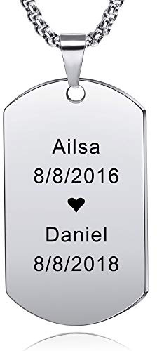 MeMeDIY Personalisierte Dog Tag Halskette Angepasst Gravur Name Datum für Männer Damen Freund Freundin Edelstahl Wolfram Anhänger Liebhaber Jubiläum Valentinstag Schmuck Geschenk mit Schlüsselbund