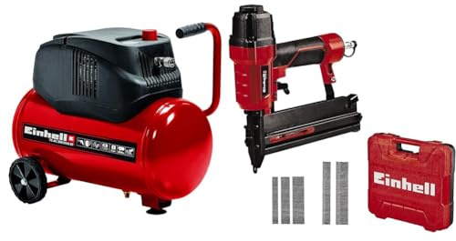 Einhell Kompressor TC-AC 200/24/8 OF (1.200 W., max. 8 bar, Druckminderer, öl-/servicefreier Motor, 24 l-Tank, vibrationsgedämpfter Standfuß, Rückschlag-/Sicherheitsventil, inkl. Druckluft-Tacker TC-PN 50)