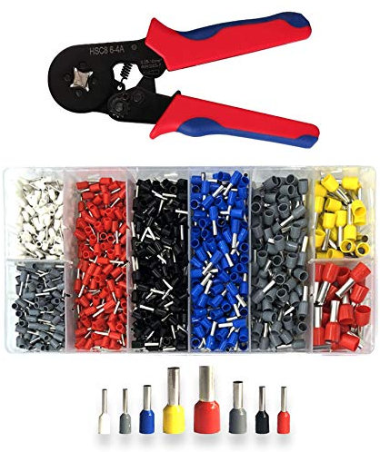 EasyULT Crimpadora Terminales Alicates con Conectores Cable, 1250PCS Terminales + Crimpadora, 0.25-10mm² Alicate de Trinquete Autoajustable