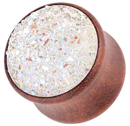 Taffstyle Ohr Plug Flesh Tunnel Piercing Ohrpiercing Holz Organic Braun mit Kristall Glitter