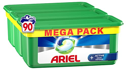 Ariel All-in-1 PODS Waschflüssigkeit Waschmittel Tabletten/Kapseln 90 Waschgänge (30 x 3), mit aktiver Geruchsabwehr, entfernt hartnäckige Flecken und Gerüche