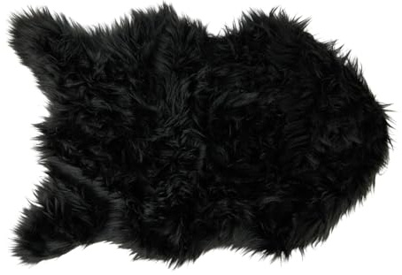 Emma Barclay Faux Fur Sheepskin Style Rug for Bedroom Living Room Fleece Chair Cover Seat Pad Black Fluffy Bedroom Bedside Rugs Small Medium Shaggy Fur Rug - Lux Collection 55cm x 80cm Black