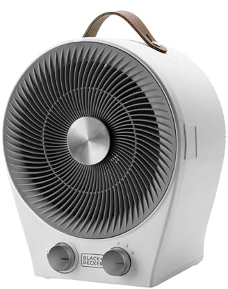 BLACK+DECKER BXFSH2000E: 2-i-1-värmare och fläkt, multifunktion, 2 värmeintensiteter, 2 ventilationshastigheter, justerbar termostat, 2000W, antitippsäkring, vit