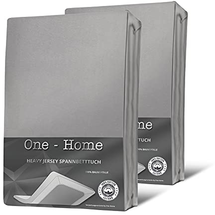 one-home 2er Set Jersey Spannbettlaken Spannbetttuch weich Heavy Baumwolle Rundumgummizug, Farbe:Silber, Größe:180-200x200 cm Split Topper