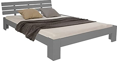 Homestyle4u 2037, Doppelbett Holzbett Futonbett 140x200 mit Lattenrost, Bett Bettgestell Grau Kiefer Holz