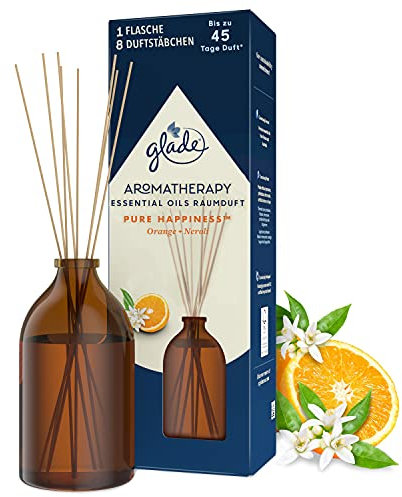 Glade Aromatherapy Essential Oils Raumduft, Pure Happiness, Orange + Neroli, Raumduft Stäbchen für ätherische Öle, 80ml