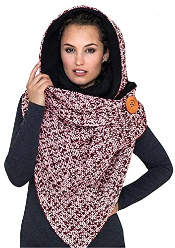 heekpek Écharpe Triangle Echarpe Femme Hiver Chaud Élégant Foulard Imprimé Douce Chic Châle en Laine Retro Mode Avec Bouton, Vin rouge, Taille unique