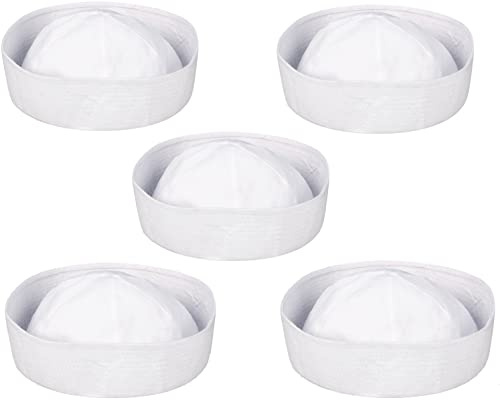 Dreamzfit - 5 Stück weiße Seemannsmütze Kapitänsmütze Yacht nautische Hüte für Erwachsene, Unisex, Marineblau, Seemannskostüm, Junggesellenabschied, Kostüm, Partyhut