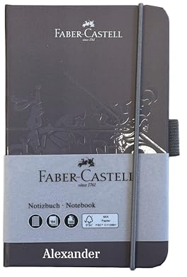 Namenbar Faber Castell Notizbuch mit Namen personalisiert - bedruckt - [ A5 / A6 ] - kariert (grau)