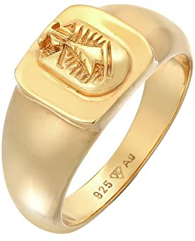 Kuzzoi Siegelring Herrenring (10 mm) 925 Silber vergoldet Pinky-Ring mit | Wappen für den kleinen Finger Wappenring für Männer in der Ringgröße 52 58