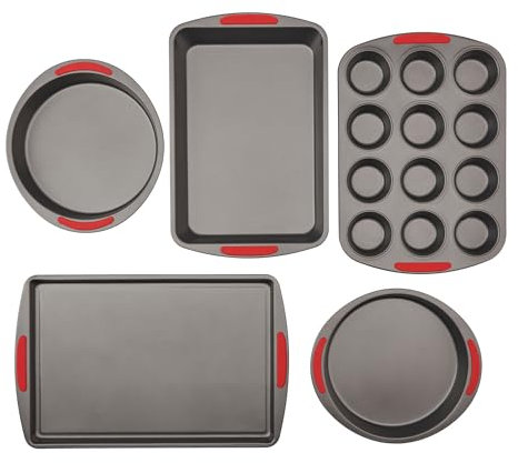 GoodCook Mega Grip 5-Piece Nonstick Steel Bakeware Set with Cookie Sheet, Roast Pan, 2 Cake Pans, and Muffin Pan, Gray (4251)