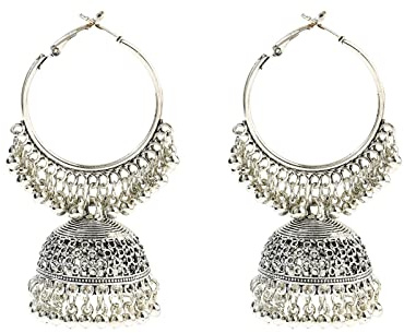 CHABER Vintage Silber Farbe Runde Bollywood Oxidierte Ohrringe Für Frauen Kolczyki Ethnische Quaste Jhumka Ohrringe Geschenk
