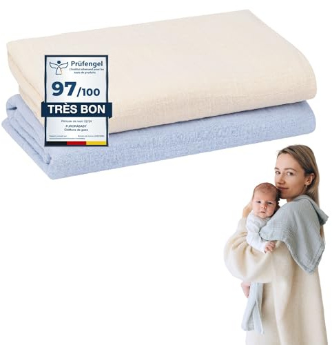 furora BABY Mullwindeln & Pucktuch 120x120 cm XXL (weiche Musselin Bio-Baumwolle) Oeko-TEX 100 Mulltücher Baby | saugtark + 60 Grad waschbar | Stoffwindeln Tuch, große Spucktücher (Beach)