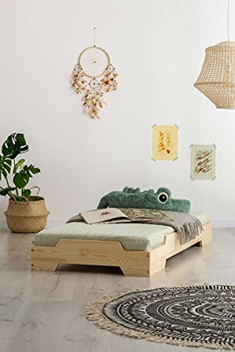 Cama para niños, cuna Montessori Bobò, colchón inteligente (no incluido) altura infantil, color madera natural o blanca (madera natural)