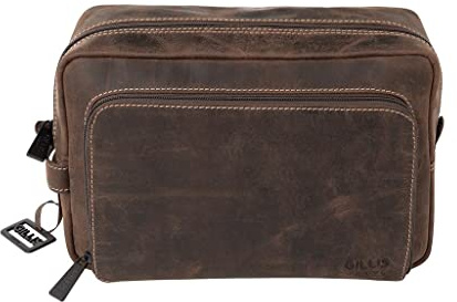 Gillis London Leder Kulturbeutel, hochwertige Kulturtasche aus echtem Leder, edles Necessaire für Damen und Herren (Vintage Brown, Wellington Large)