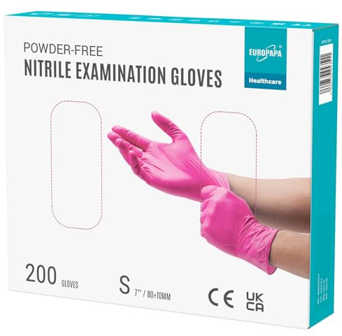 EUROPAPA® - 200 Guantes De Nitrilo Desechables Que Cumplen Las Normas EN455 Y EN374, Sin Polvo Ni LÁTex, Guantes Desechables De Examen Disponibles En Las Tallas S, M, L Y XL (S, Rosa roja)