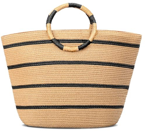 Beach Bags for Women Straw Tote Bag Summer Beach Bag Woven Tote Handbags Large Straw Bag for Vacation Holiday (Brown)