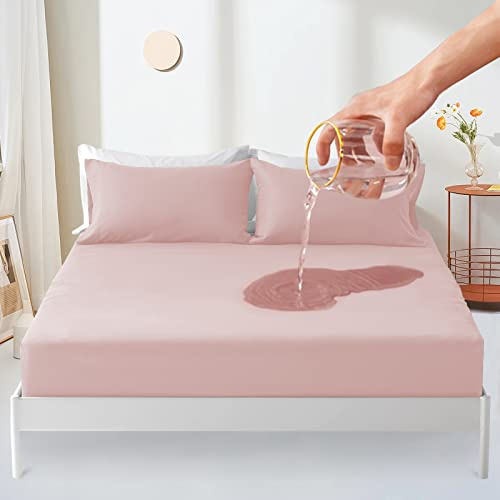Sufdari Matratzenschoner wasserdicht 180x200cm spannbettlaken, Atmungsaktive Matratzenauflage, Inkontinenzauflage, Wasserundurchlässiger Matratzen-Schutz Nässeschutz Spannbetttuch -Rosa