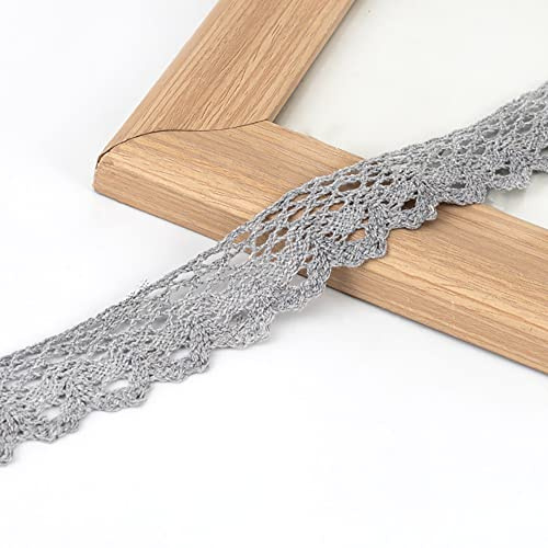 Vintage Spitzenband Borte aus Baumwolle Dekoband Zierband Spitzenstoff Spitzenborte Häkel-Borte für Nähen Handwerk Weihnachtsdekoration Hochzeit Vorhang Deko Scrapbooking Geschenkbox Grau 3cmx10m