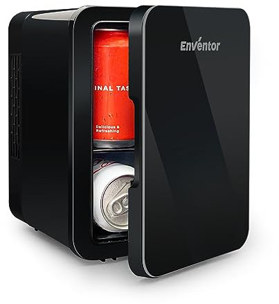 Enventor Mini Fridge 4 Litre, 6 Can Mini Fridges for Bedrooms, AC+12V DC Power Cooler & Warmer, Portable Small Fridge for Car, Travel, Home/Skincare, Makeup, Cosmetics/Drinks, Fruit, Food, Black