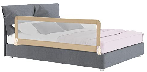 LIFEZEAL Klappbares Baby-Bettgitter, Extra langes Sicherheitsgeländer mit Schutzgurten, Universal-Gitterbett-Geländer für Matratzen verschiedener Typen (Beige)