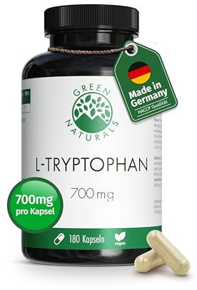 L-Tryptophan - Hochdosiert: 700 mg je Kapsel - Aus pflanzlicher Fermentation - 6 Monate Vorrat (180 Kapseln) - Apothekenqualität - Green Naturals®