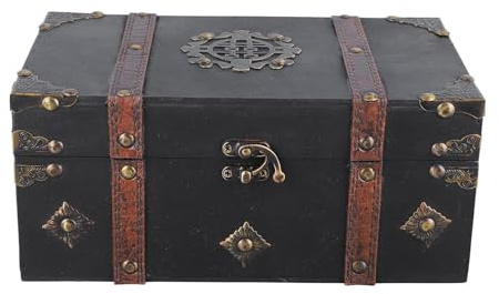 Caja de Madera Vintage Decorativa Antigua Hecha a Mano, Cofre del Tesoro, Baúl para Joyería y Certificados