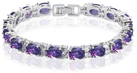 Deyanse Pulsera de tenis para mujer, chapada en oro blanco con cristal de circonita cúbica 5A, pulsera de piedra natal de septiembre de 7', regalo para madre novia en el día de la madre, lila