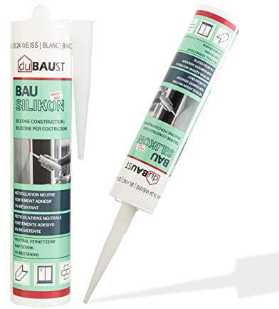 dubaust BAS24 Bausilikon in silicone neutro per interni ed esterni, resistente alle intemperie, alta elasticità, cartuccia da 310 ml (grigio chiaro)