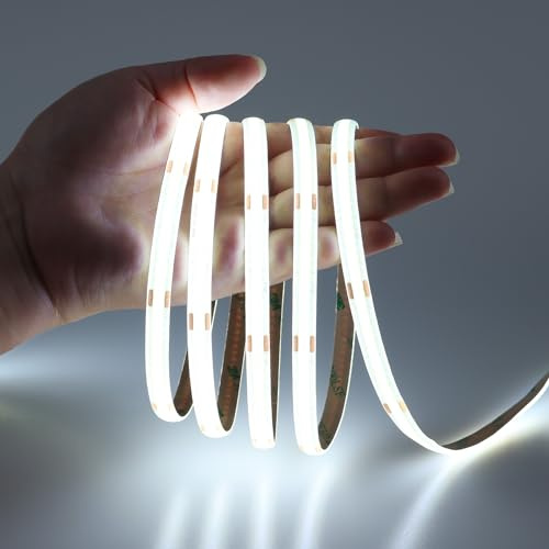JOYLIT 6M COB LED Remsa 12V 6000K Kallvit Inomhus CRI 90+ 320LEDs/M Punktfri Enhetlig Ljusstyrke Dimmbar LED Strip för Köksskåp, Bänk, Hylla, Trappa (Endast LED-remsa)