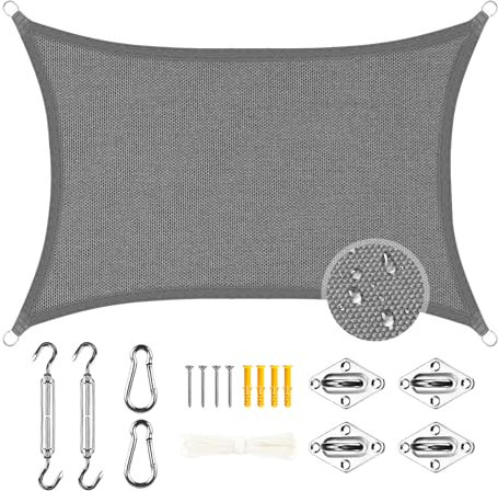 Duerer Voile d'ombrage Rectangulaire Imperméable 3x4m + 40 Pièces Kit de Fixation 304 Inoxydable, Toile d'ombrage 95% UV Protecteur 160g/m² HDPE pour Patio Extérieur Jardin Terrasse Balcon, Anthracite