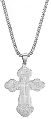 EUEAVAN Orthodoxes Kreuz Anhänger Halskette Edelstahl Klassisches Kreuz Anhänger Halskette Russisch-Orthodoxer Amulett-Schmuck Religiöse Halskette
