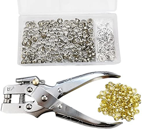 BAYORE Ösenzange Für Ösen 3/16-Zoll Ösenlochzange Mit 200 Metallösen Leicht Zu Drückende Hohltülle Tragbare Hand Ösen Einstellwerkzeuge Für Ösen Aus Karton Papier Leinwand Leder Gürtel