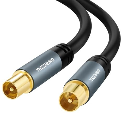 Thzzhnno TV Aerial RG6 Coaxial Cable 7.5M, Gold Plated Male to Male Coax Cable for HDTV, CATV, DVB-T2/C/S, Cable Modem, Radio, Satellite Receivers