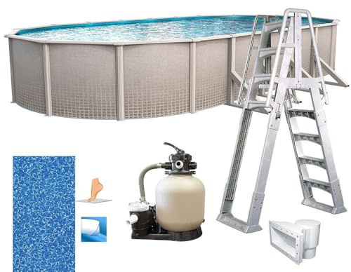 In The Swim 12' x 18' Oval Above Ground Swimming Pool - Freestyle Package - Featuring: Sand Filter, Pump System and A-Frame Ladder