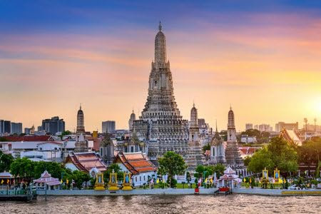 Acryl-Bild 60 x 40 cm: Wat Arun Tempel (Wat Arun Ratchawararam) bei Sonnenuntergang, Bangkok in Thailand. (199700788)