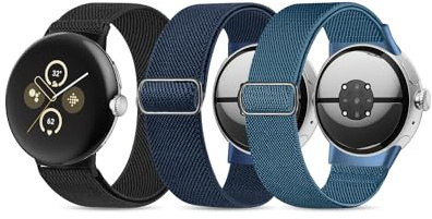 Stretchy Nylon Bands Compatible with Google Pixel Watch 3 Band 41mm, Pixel Watch 2 Band, Pixel Watch Band - Upgraded Metal Lugs - Adjustable Elastic Sport Loop Straps for Google Watch Women Men