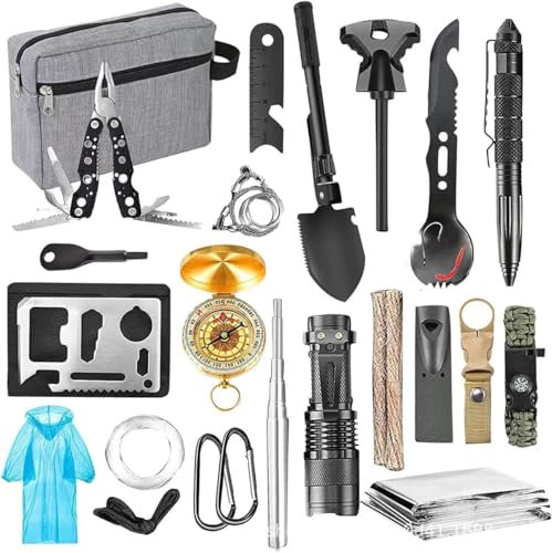 scosao Außen Notfall Survival Kit, 22 in 1 Erste Hilfe Set Notfall Ausrüstung mit Tasche für Outdoor-Abenteuer, Jagen, Wandern, Fischen, Geschenke für Männer Frauen