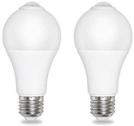 Akynite Glühbirne E27 mit PIR Bewegungsmelder 12W Kaltweiß 6000K, 1000LM, 120 Grad, AC 220V, Auto on off, E27 Bewegungsmelder LED Lampe für Hauseingangstüre Treppen Abstellraum, 2er-set