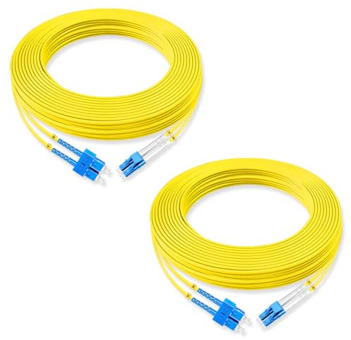 Lebrudos Cavo patch in fibra ottica da 15 metri, da SC UPC a LC UPC, cavo a fibra singola modalità duplex OS2 G652D 9/125μm, 1310nm/1550nm LSZH, 3,0 mm, 2 pezzi