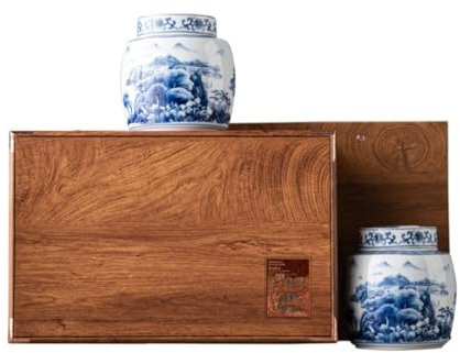 Juego de cajas de té de cerámica de porcelana azul y blanca retro china, latas de almacenamiento a granel con latas vacías de doble sellado, caja de regalo perfecta para almacenamiento de té.