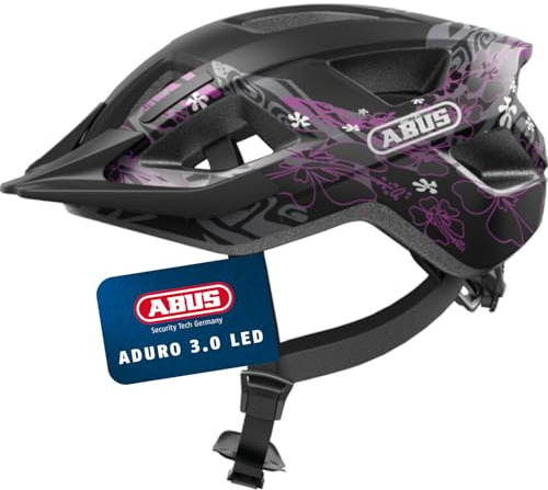 ABUS Aduro 3.0 LED cykelhjälm - sportig cityhjälm i snygg design för vardags- och sportturer - med bakljus - för dam och herr - storlek M, svart/röd